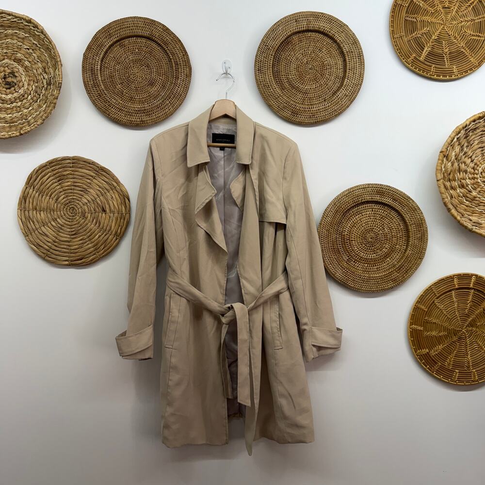 $140 Banana Republic Khaki Trench Coat Large Belted Collared Preppy Neutral